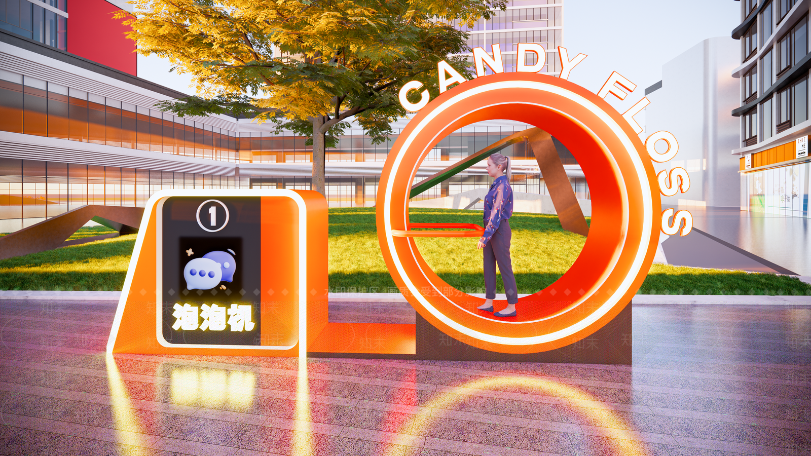 现代潮酷泡泡跑步机儿童美陈互动装置SU模型下载【ID:1161633367】