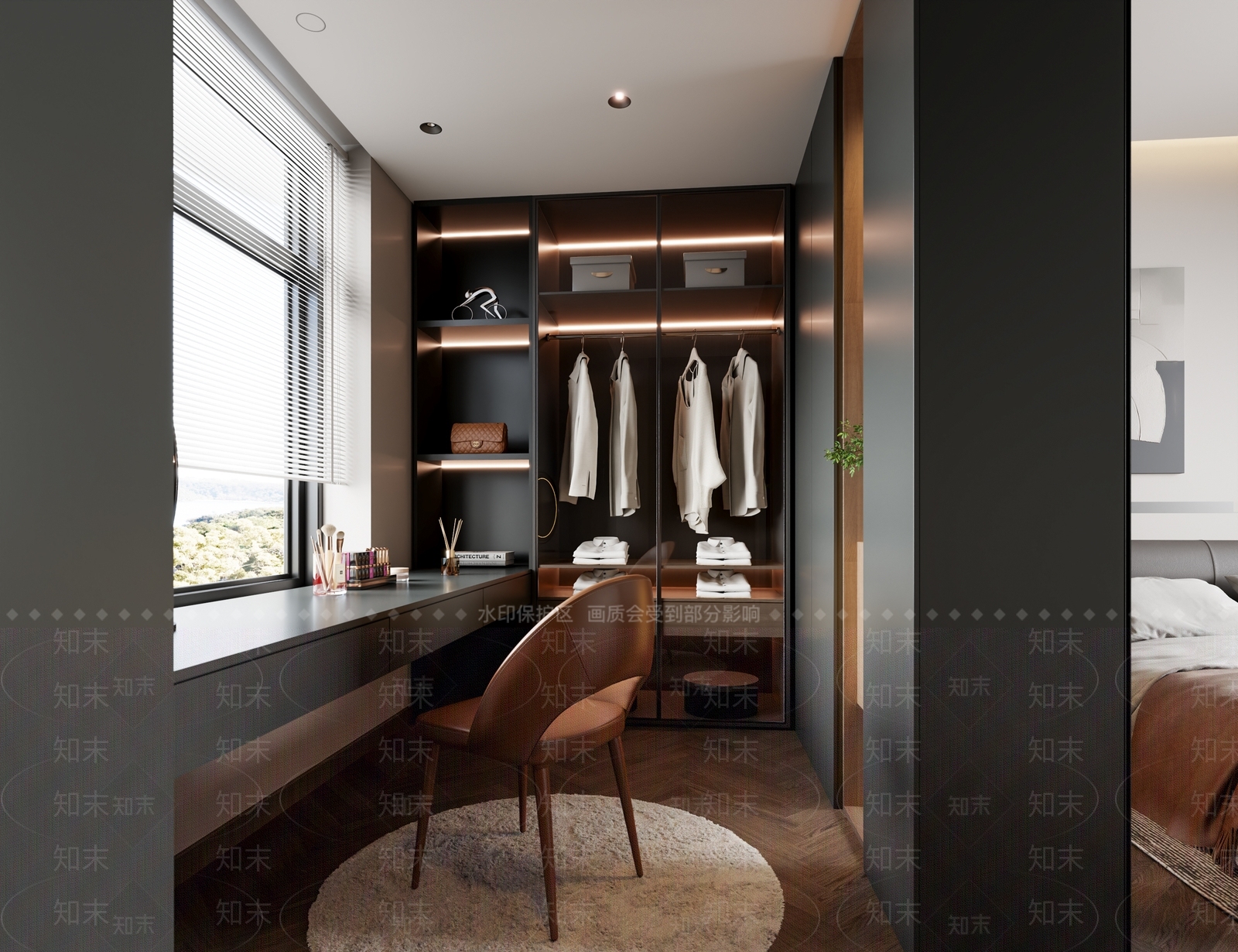 现代深色衣帽间3D模型下载【ID:1161634416】