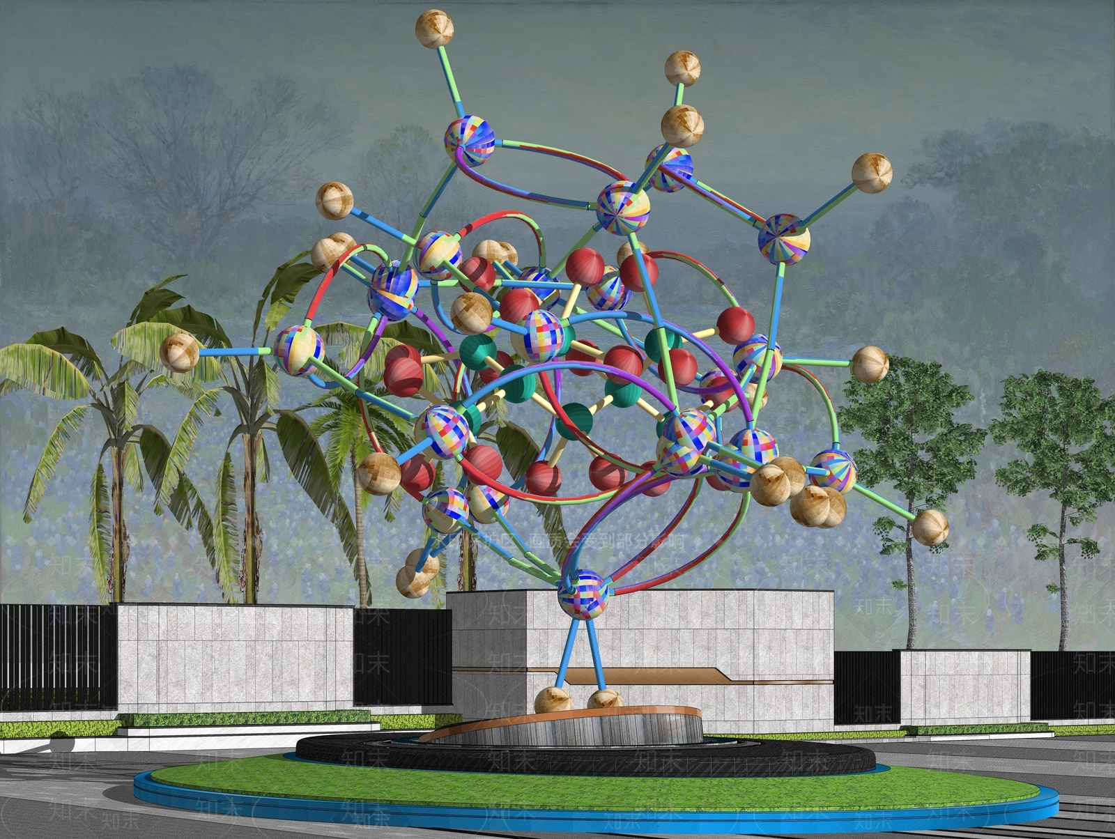 现代抽象圆球组合原子结构雕塑SU模型下载【ID:1161634271】