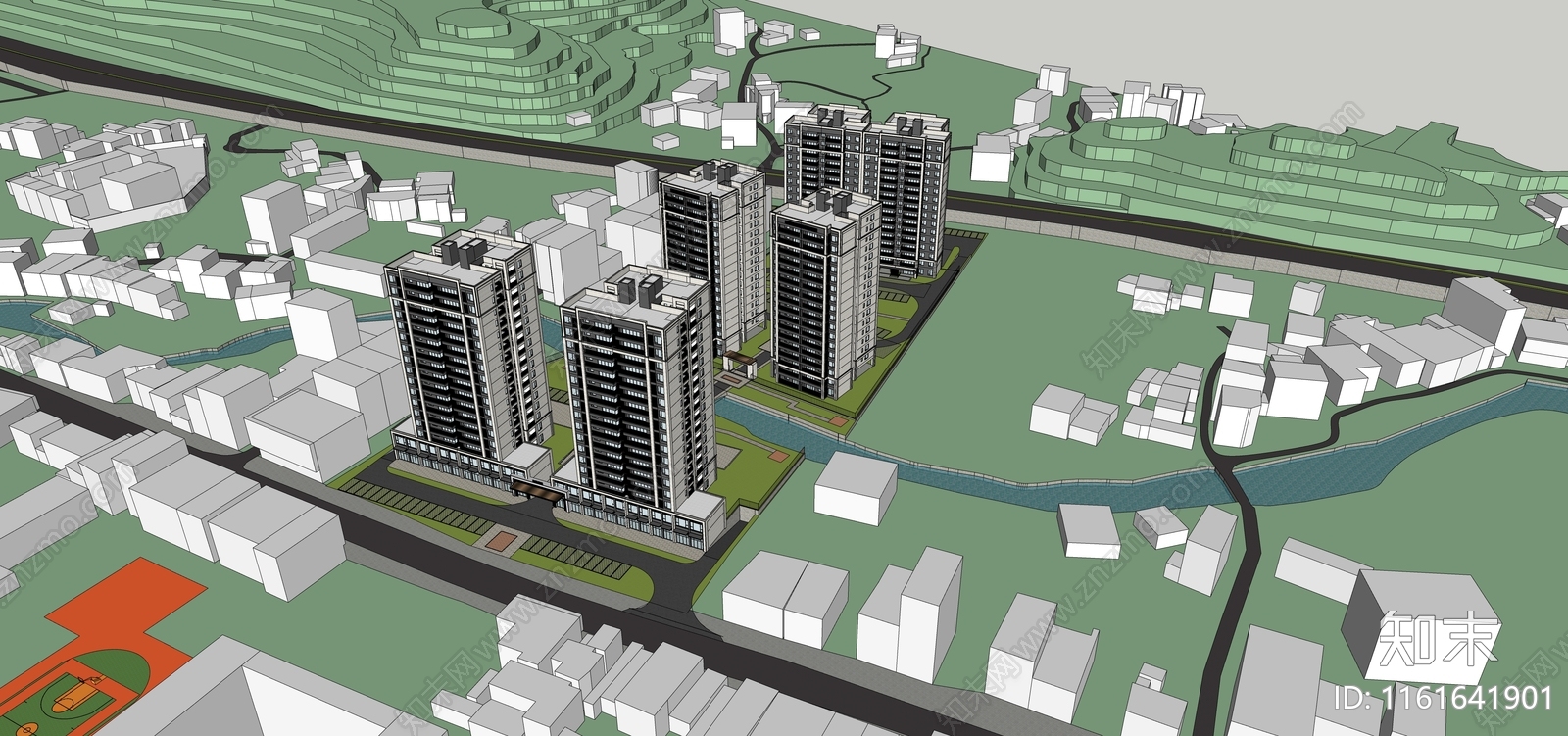 现代住宅小区规划建筑SU模型下载【ID:1161641901】