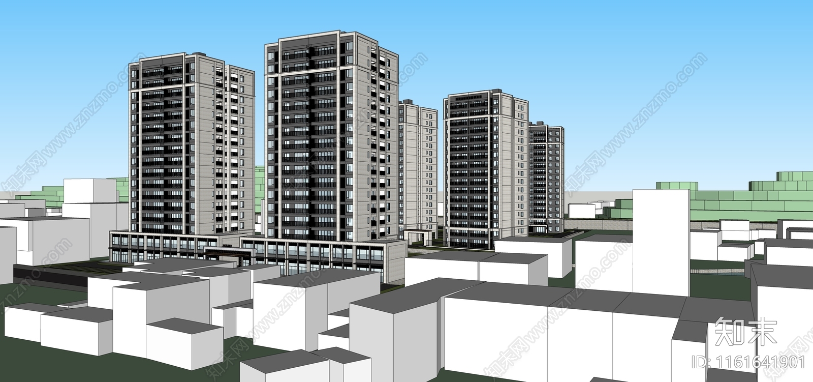 现代住宅小区规划建筑SU模型下载【ID:1161641901】