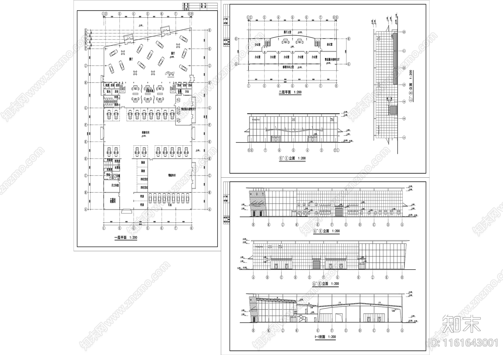 汽车店建筑cad施工图下载【ID:1161643001】