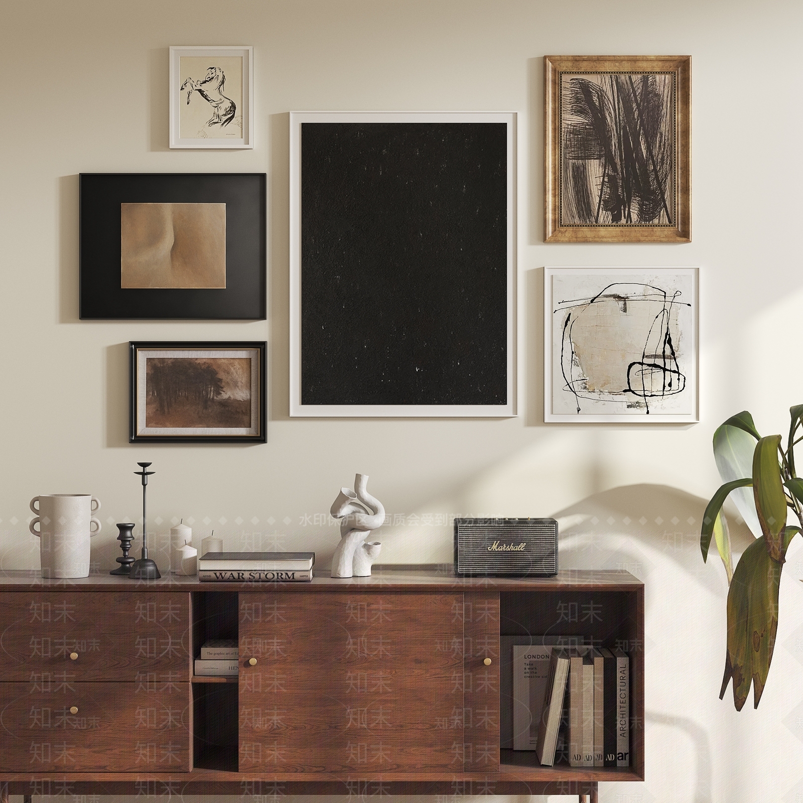 现代中古风抽象装饰画SU模型下载【ID:1161645378】