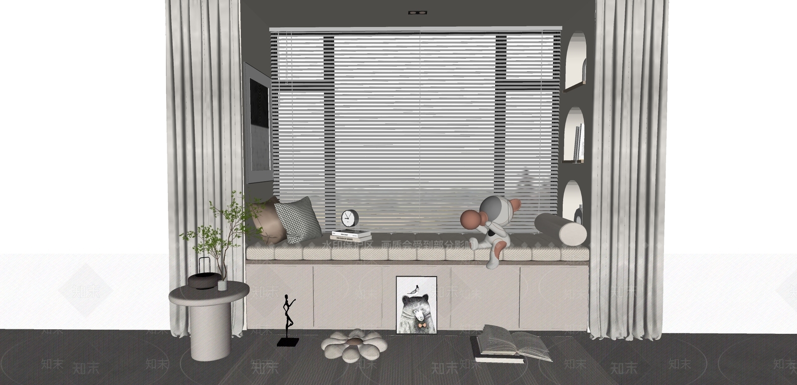 现代飘窗柜SU模型下载【ID:1161647186】