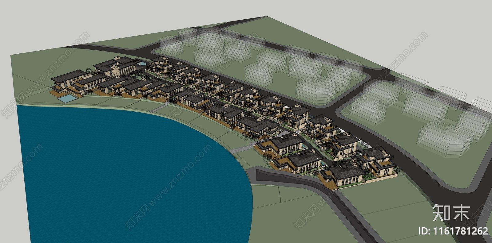 新中式住宅小区建筑SU模型下载【ID:1161781262】