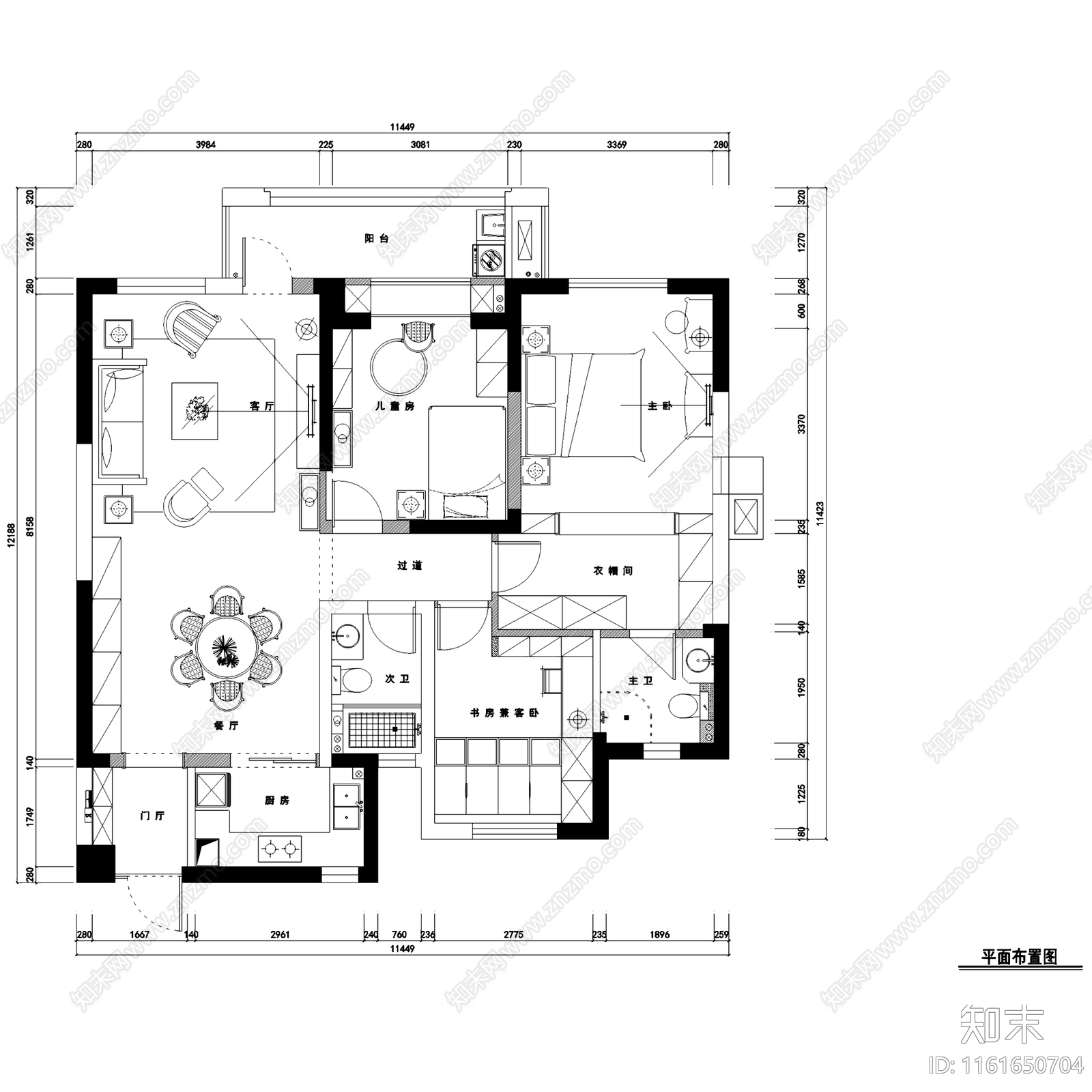 简欧欧式复地东湖国际三室两厅两卫室内家装cad施工图下载【ID:1161650704】