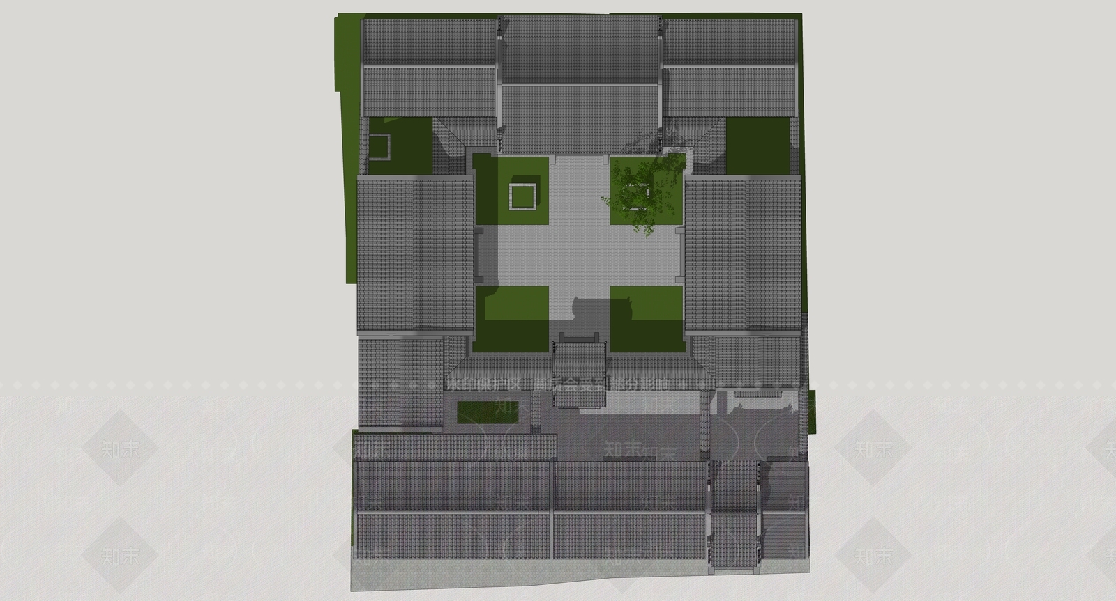 中式民居两进四合院古建筑SU模型下载【ID:1161650874】
