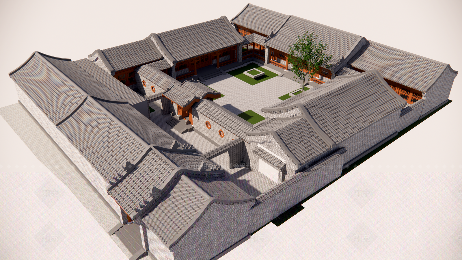 中式民居两进四合院古建筑SU模型下载【ID:1161650874】