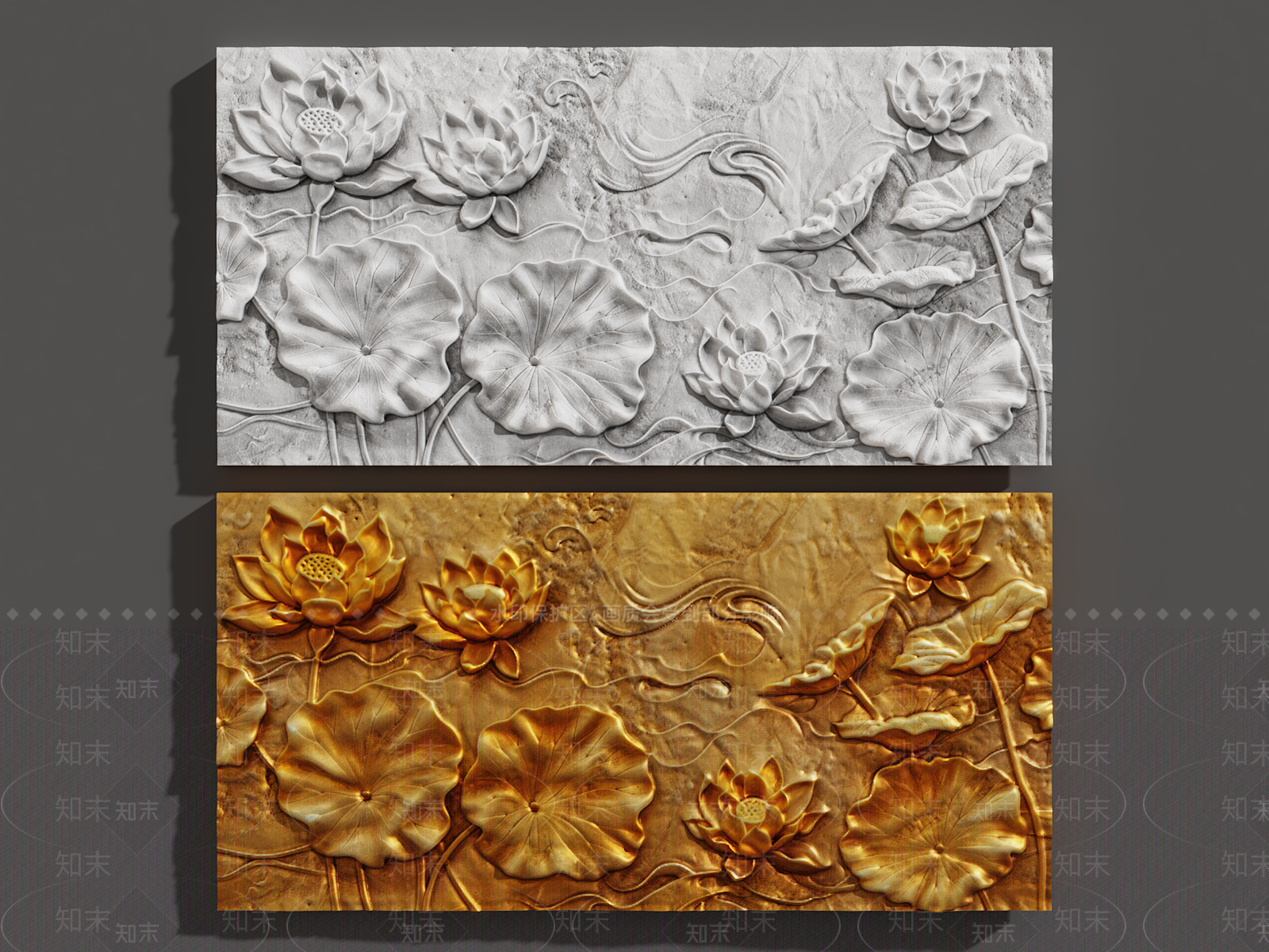 中式石雕铁艺浮雕荷花3D模型下载【ID:1161654778】