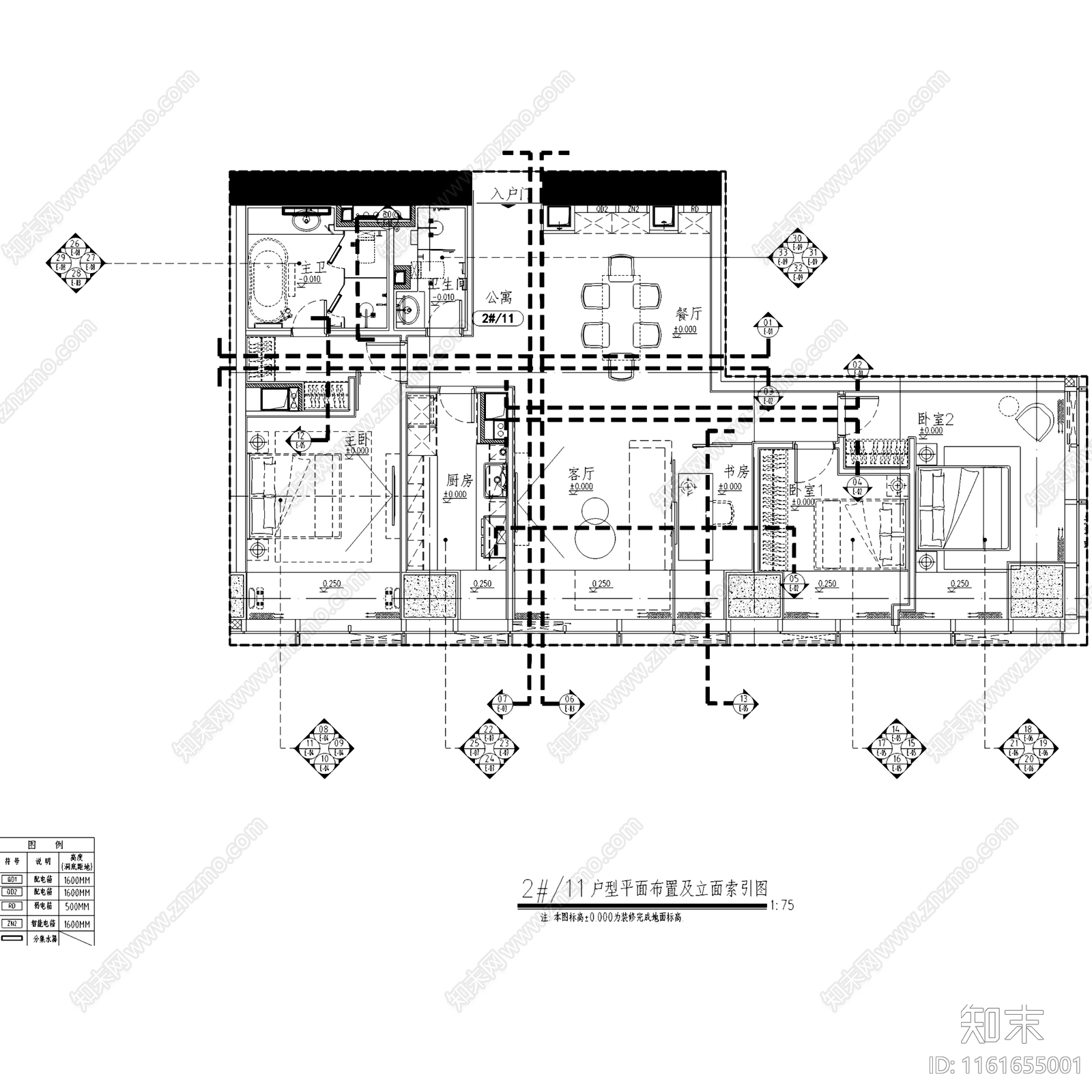 现代轻奢北京万科大都会滨江公寓室内家装cad施工图下载【ID:1161655001】