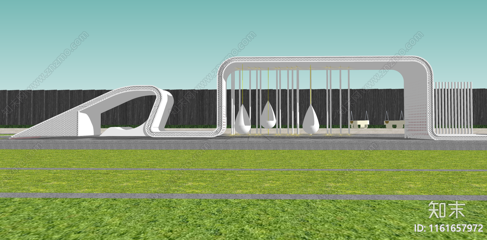 现代互动景观廊架SU模型下载【ID:1161657972】