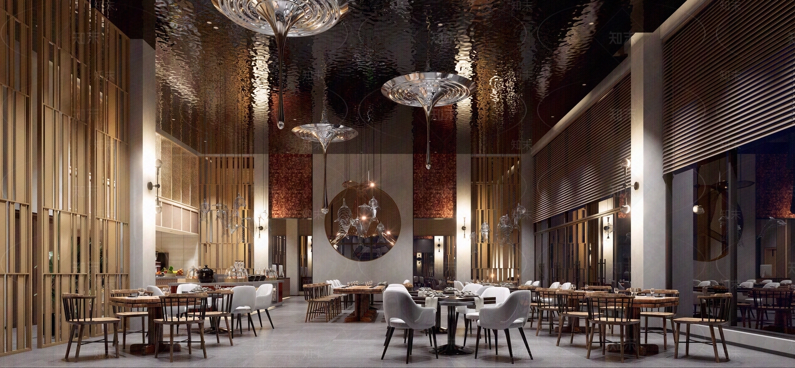 室内餐厅商业橱窗商场餐饮店铺外景夜晚门面贴图下载【ID:1161665604】