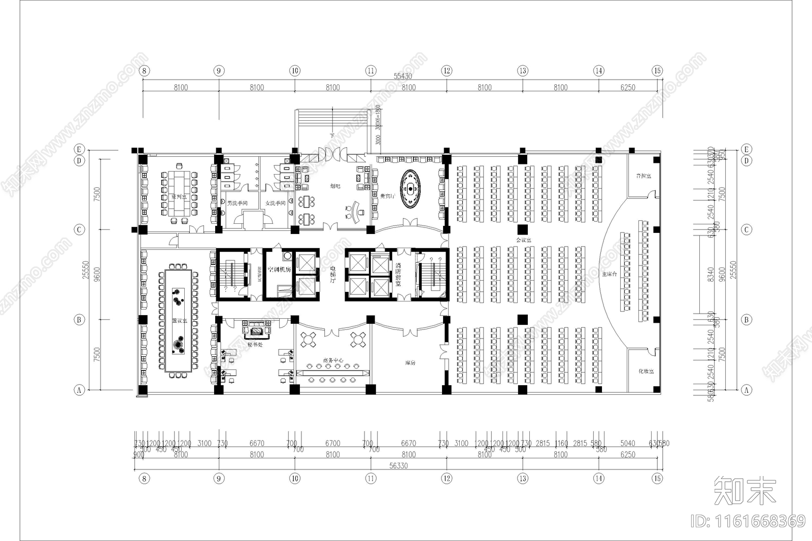 公司办公商务接待会议室报告厅室内平面布置图施工图下载【ID:1161668369】