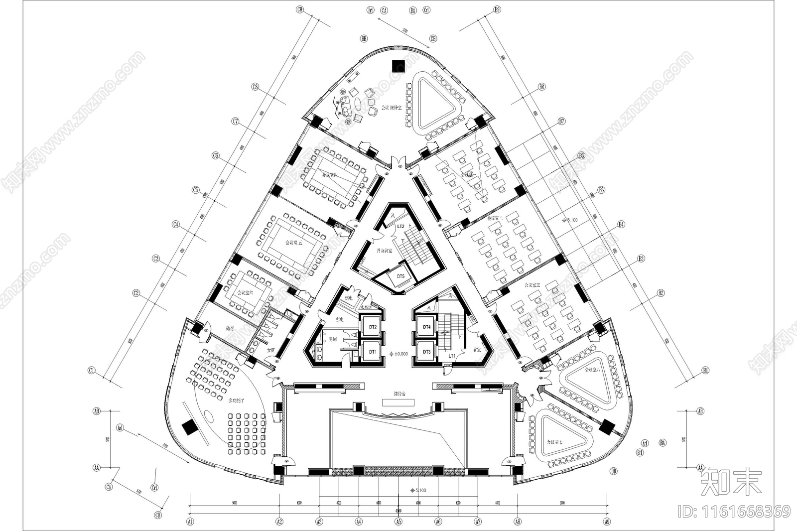 公司办公商务接待会议室报告厅室内平面布置图施工图下载【ID:1161668369】