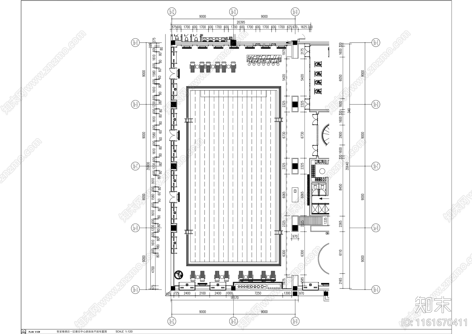 现代酒店休闲娱乐区游泳池健身房室内精装修cad施工图下载【ID:1161670411】