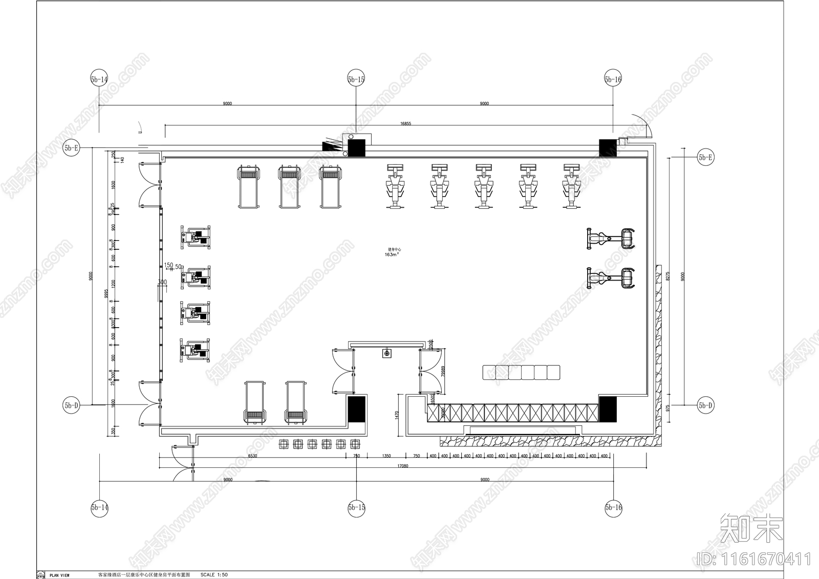 现代酒店休闲娱乐区游泳池健身房室内精装修cad施工图下载【ID:1161670411】