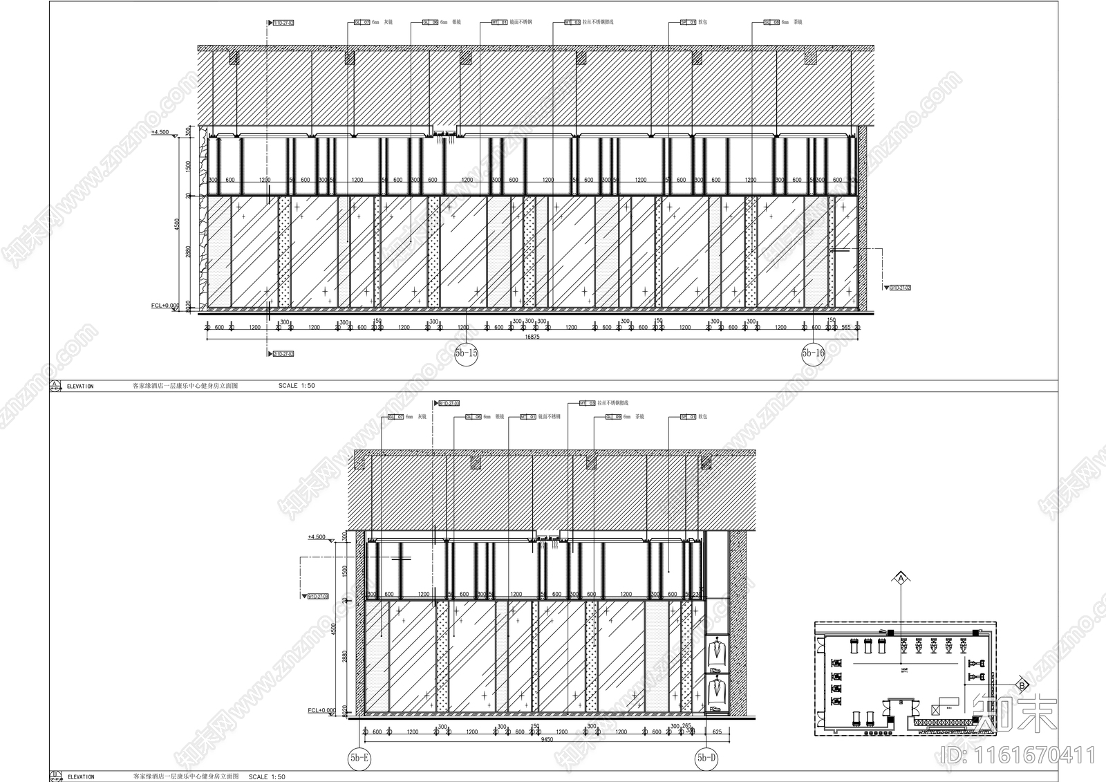 现代酒店休闲娱乐区游泳池健身房室内精装修cad施工图下载【ID:1161670411】