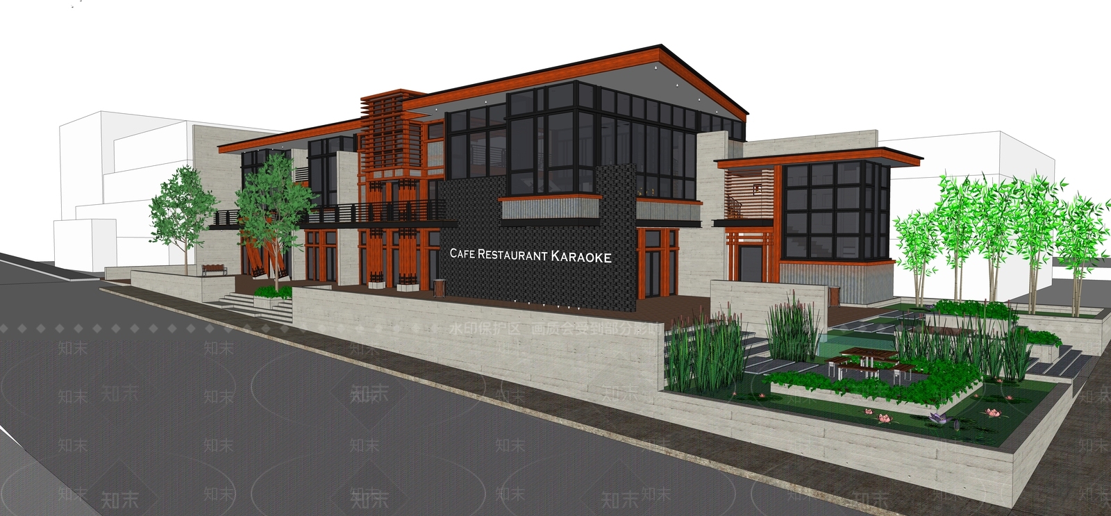 现代沿街咖啡餐馆SU模型下载【ID:1161671570】