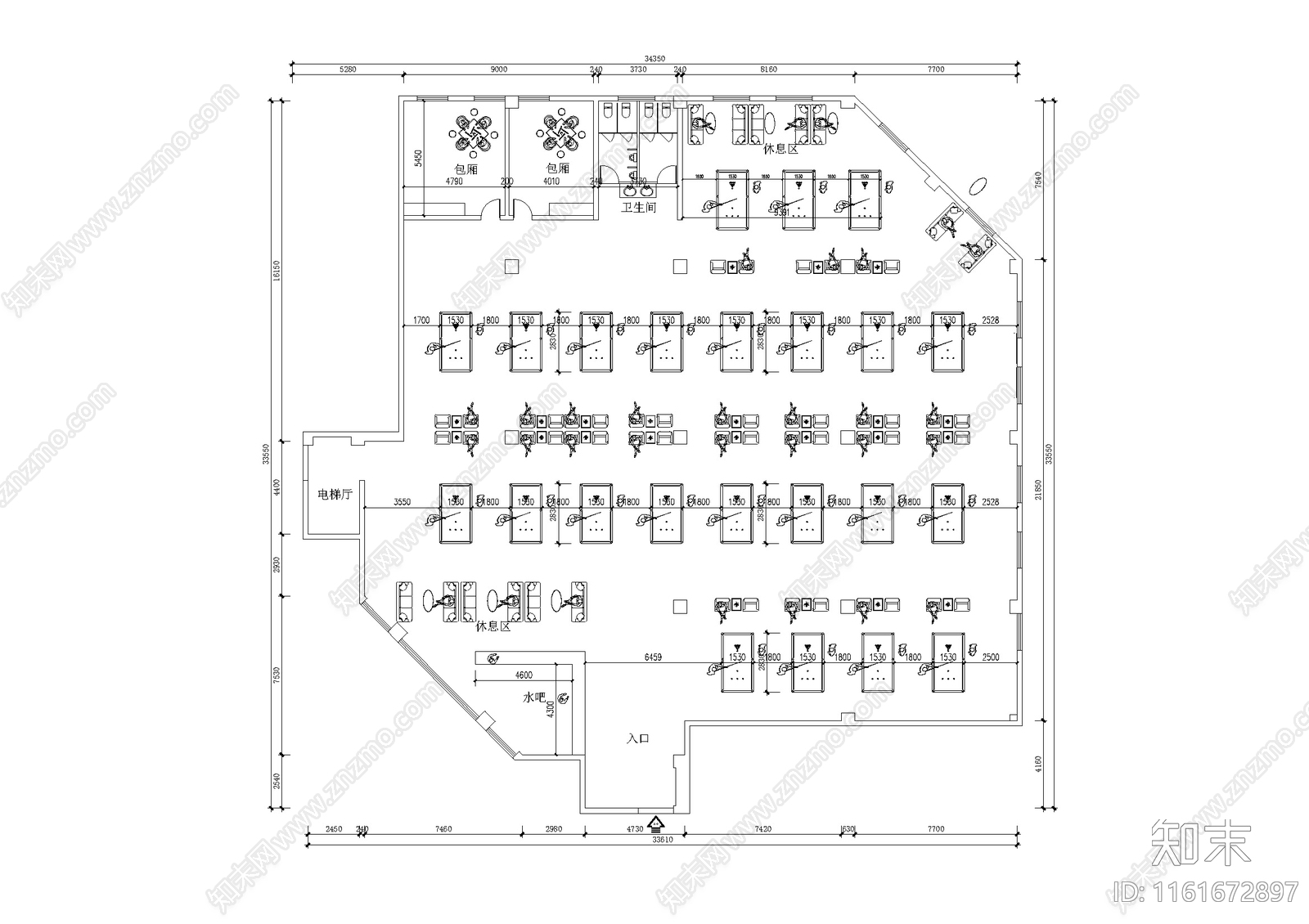台球室平面布置图施工图下载【ID:1161672897】