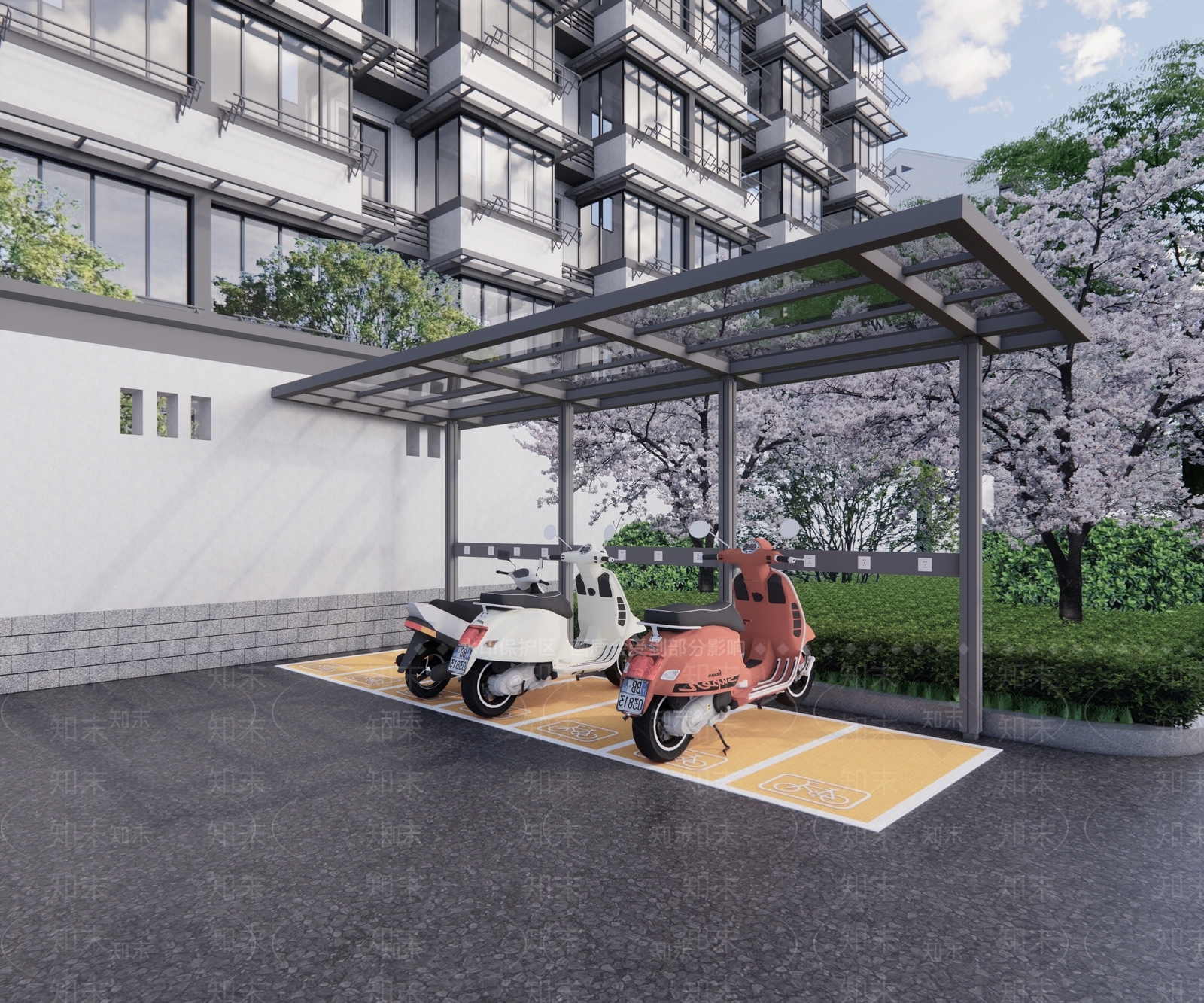 现代小区老旧改非机动车棚SU模型下载【ID:1161678557】