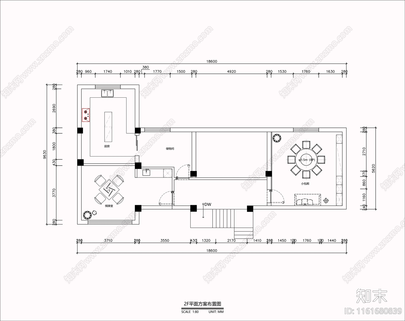 会所平面图cad施工图下载【ID:1161680839】