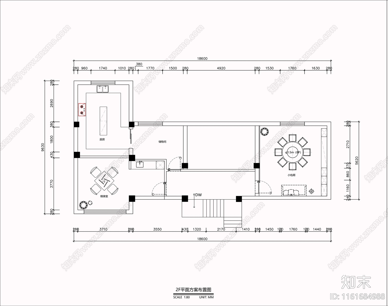 现代会所平面布置图cad施工图下载【ID:1161684988】