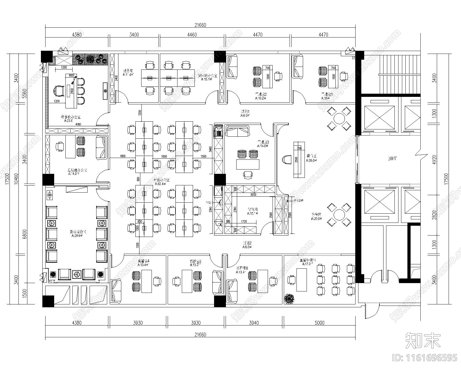 培训机构网红直播办公室平面图cad施工图下载【ID:1161696595】