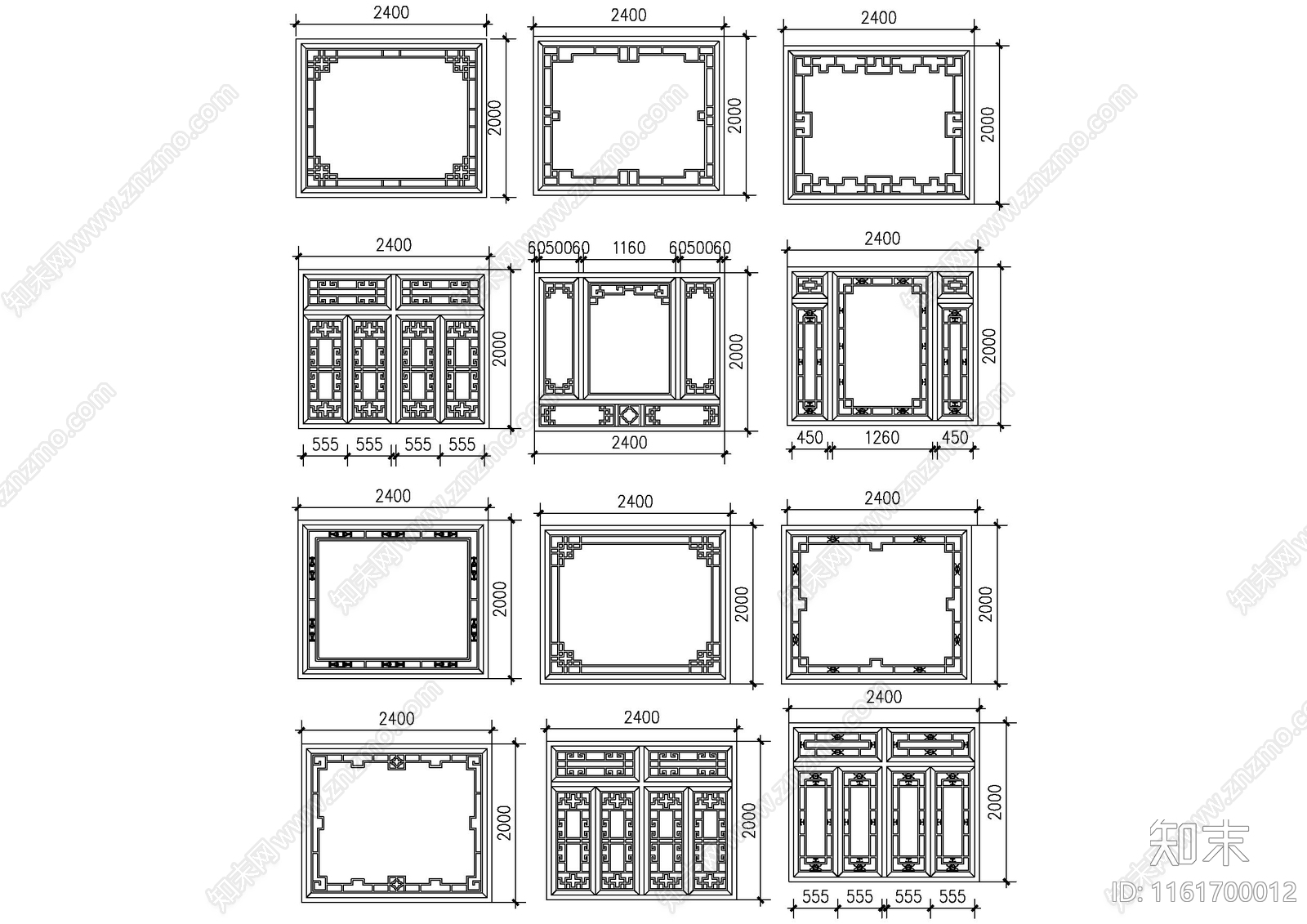 中式古建筑窗图库施工图下载【ID:1161700012】