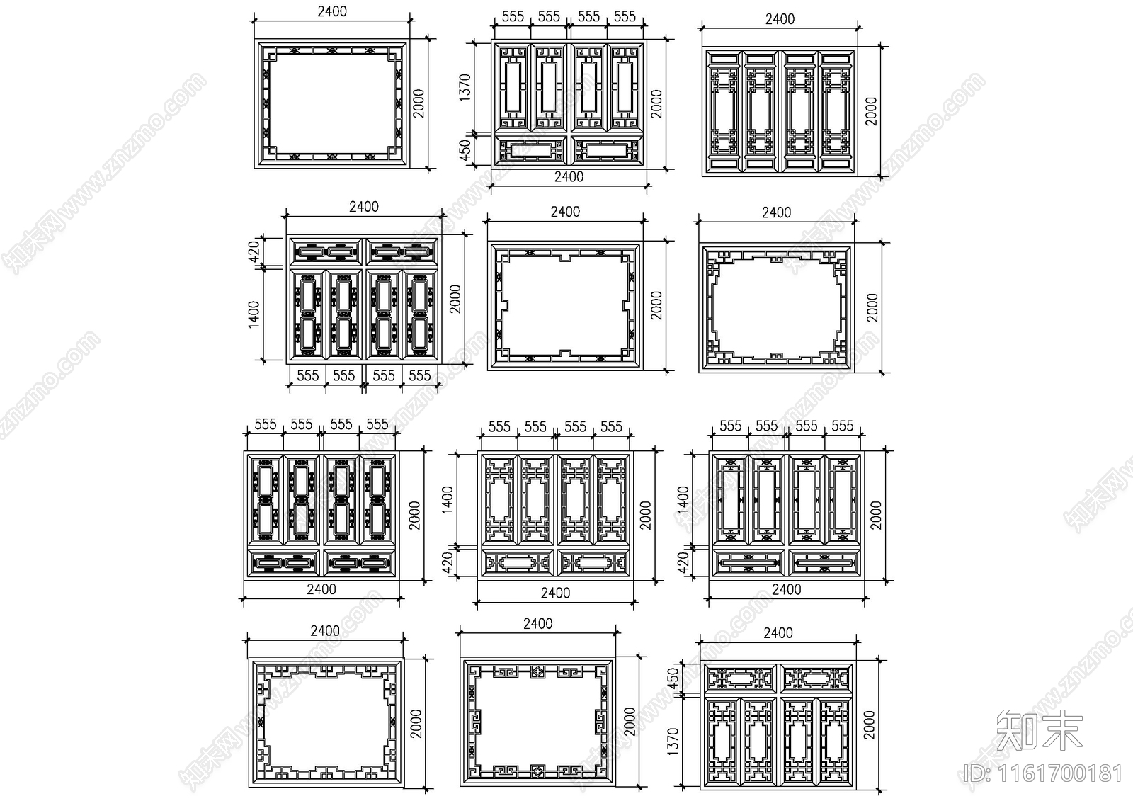 中式古建筑窗图库施工图下载【ID:1161700181】