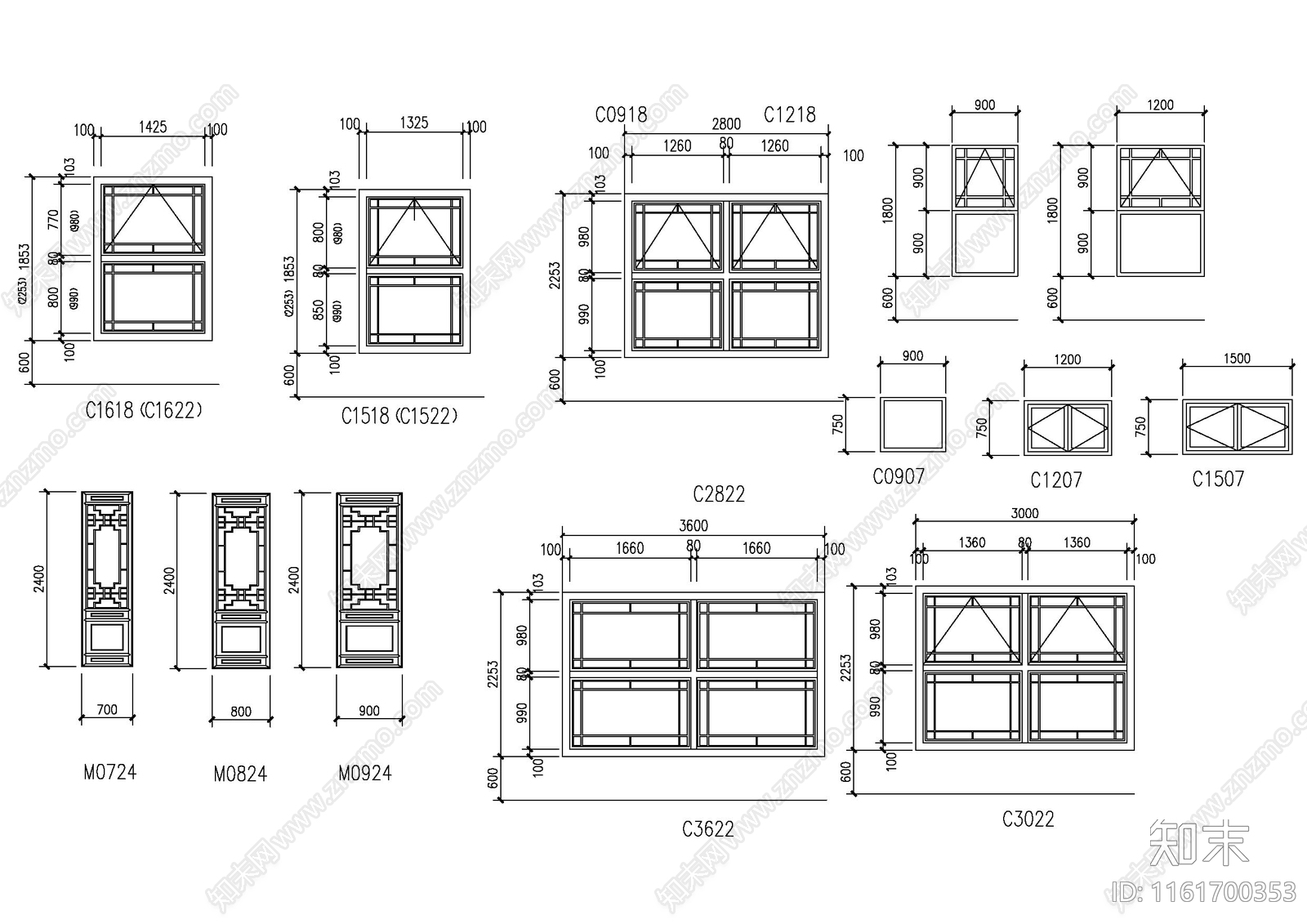 中式经典仿古建筑常用门窗图库施工图下载【ID:1161700353】