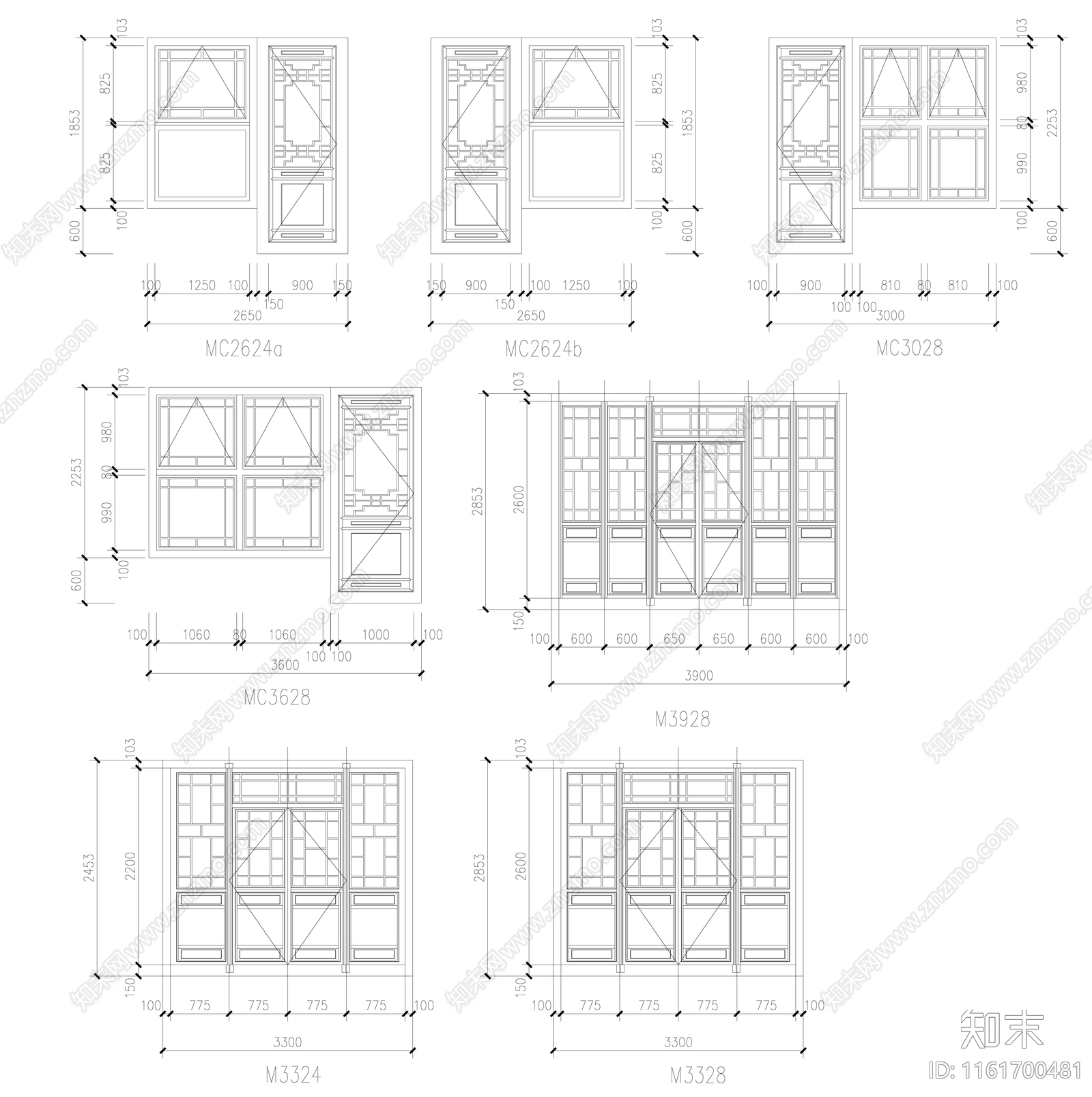 中式经典仿古建筑常用门窗图库施工图下载【ID:1161700481】
