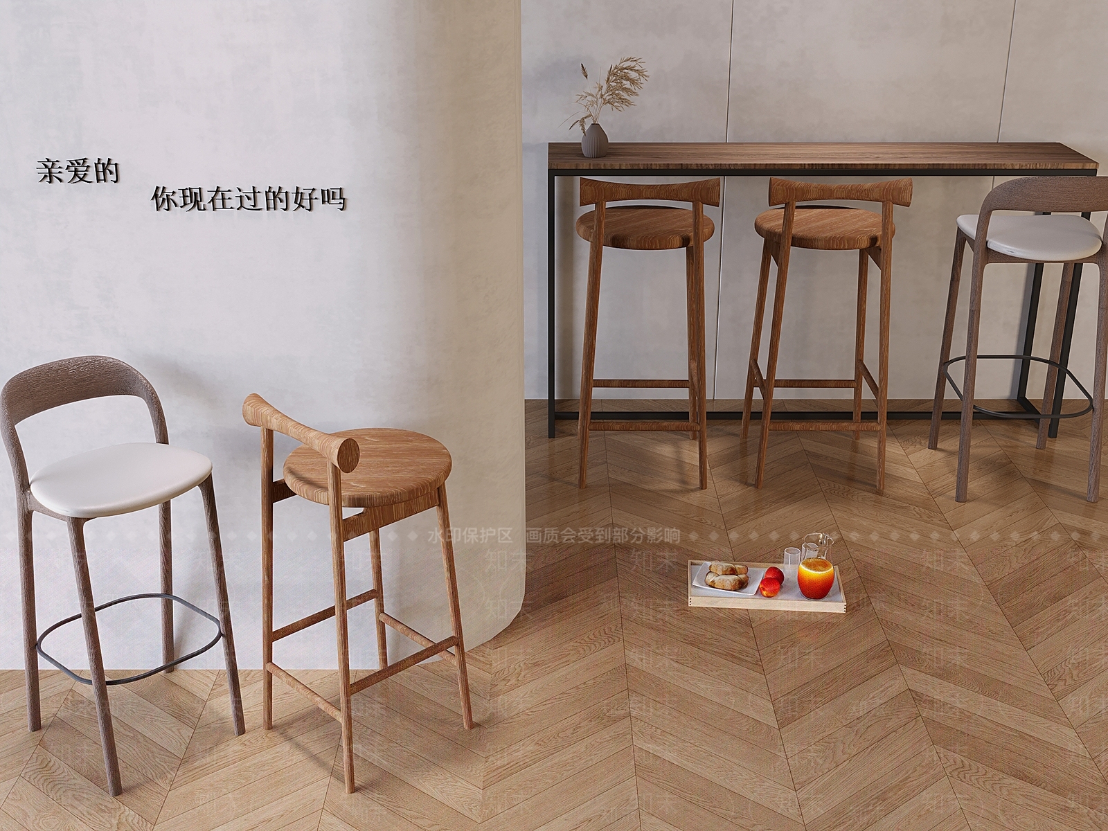 现代吧台吧凳3D模型下载【ID:1161701135】