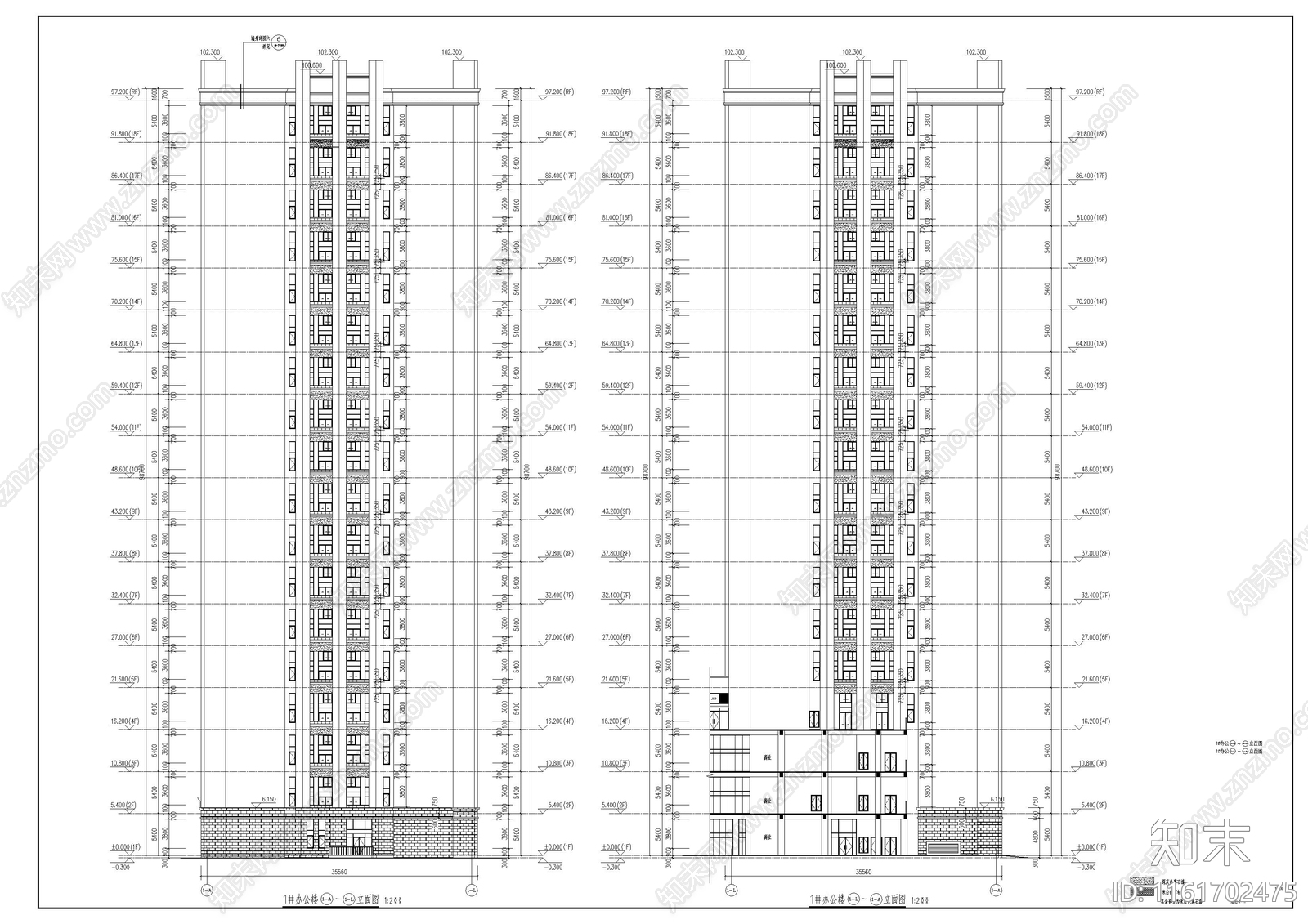 高层办公楼建筑图cad施工图下载【ID:1161702475】