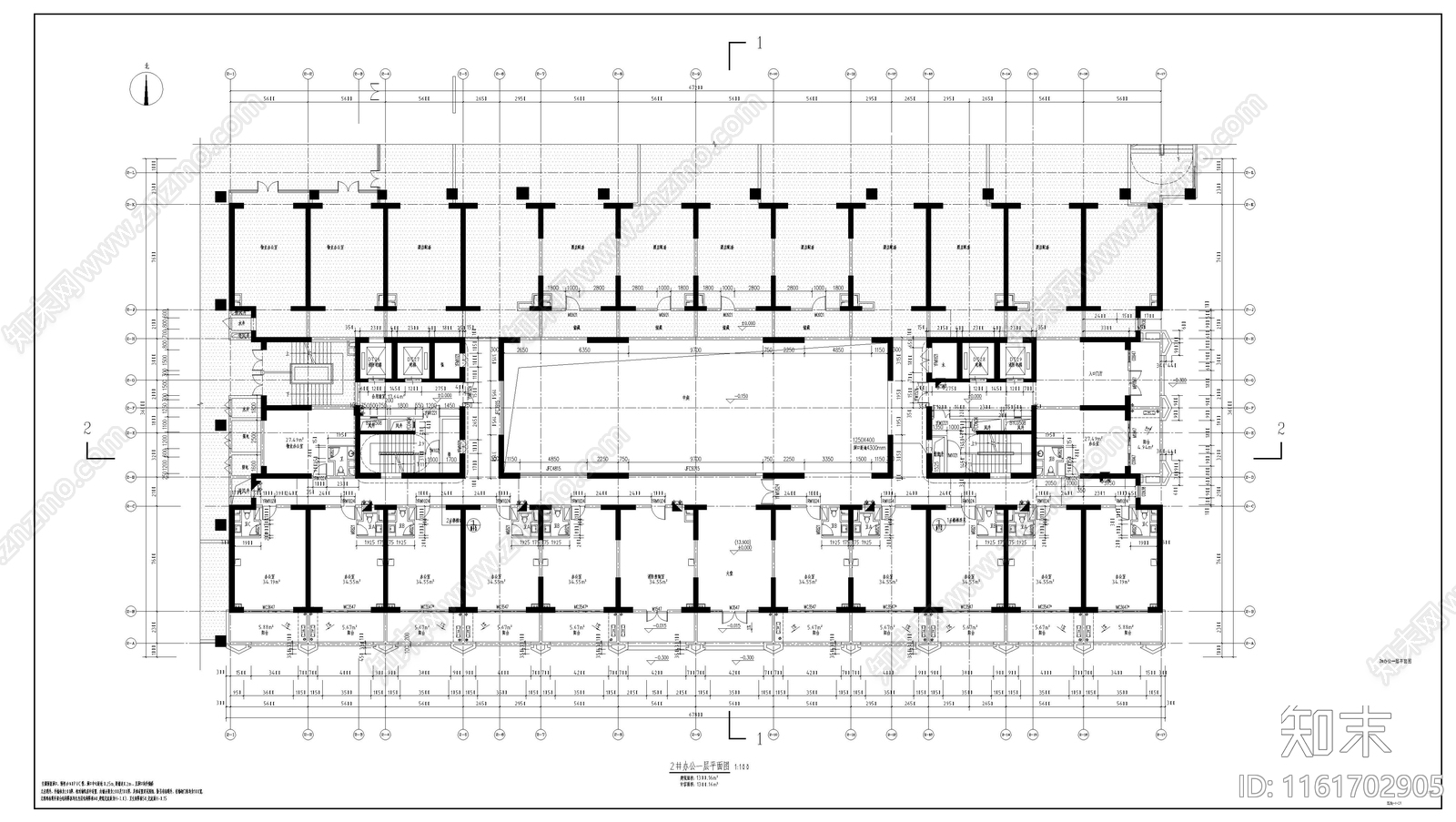 高层办公楼建筑图cad施工图下载【ID:1161702905】