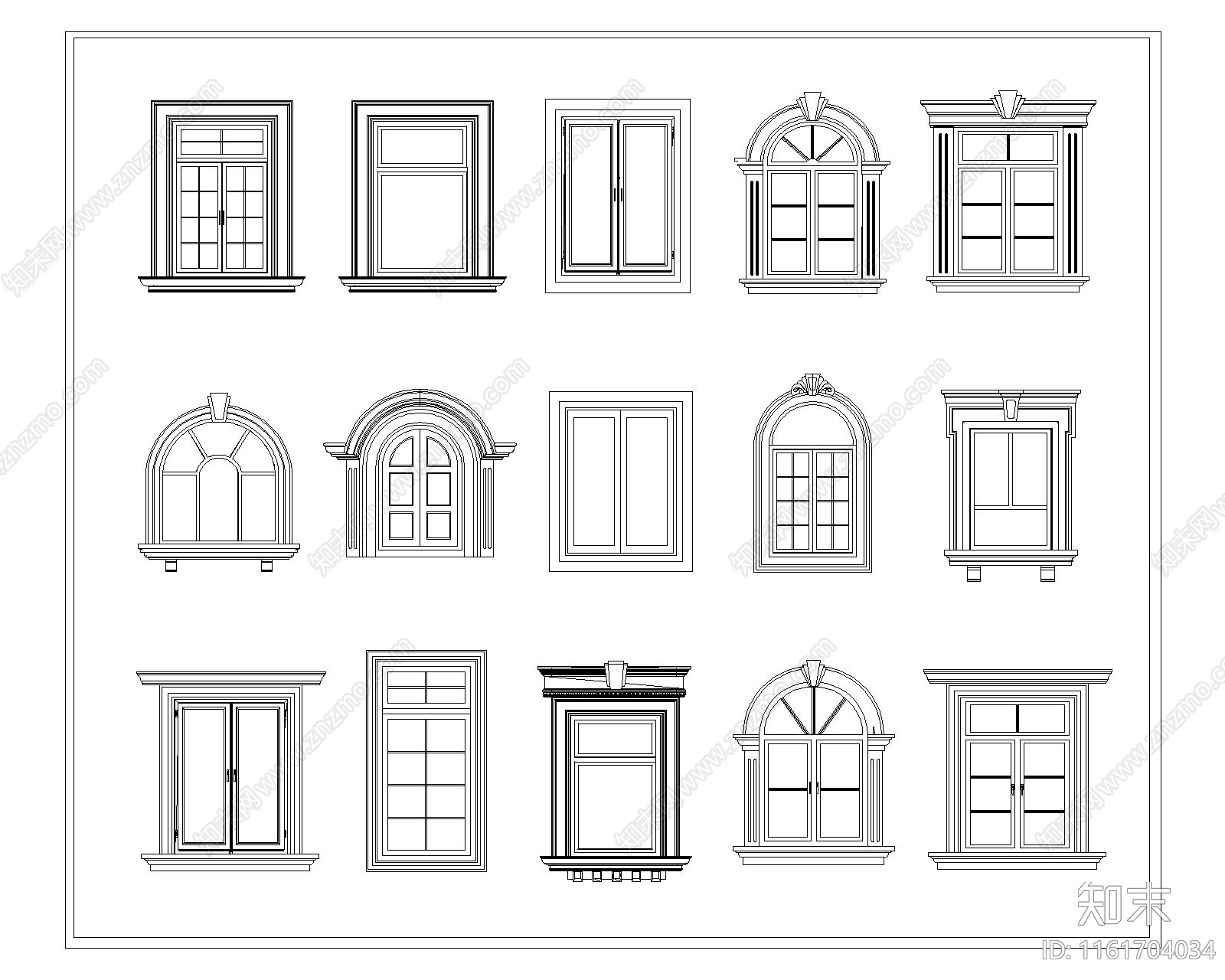 欧式窗户平开窗弧形窗户窗子门窗图库施工图下载【ID:1161704034】