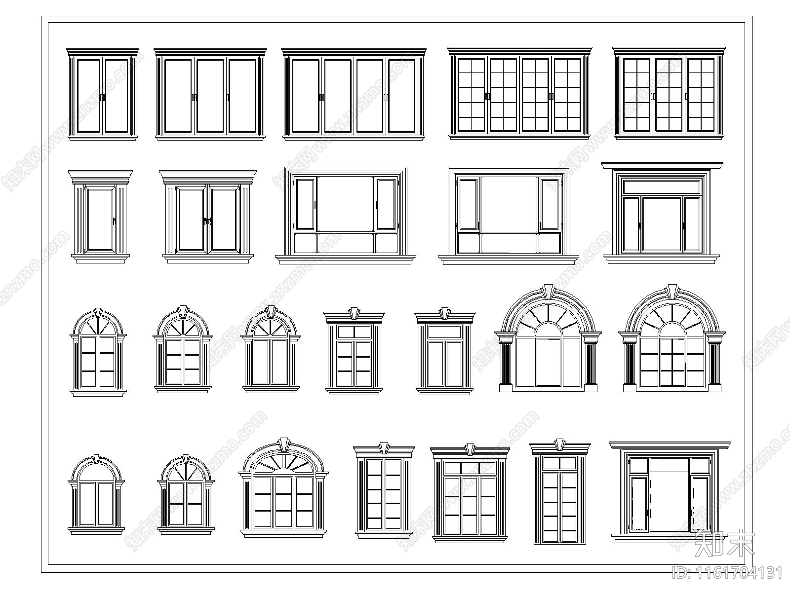 欧式窗户平开窗弧形窗户窗子门窗图库施工图下载【ID:1161704131】