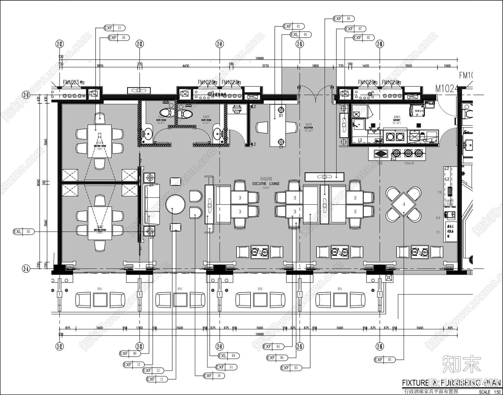 酒店行政酒廊cad施工图下载【ID:1161707423】