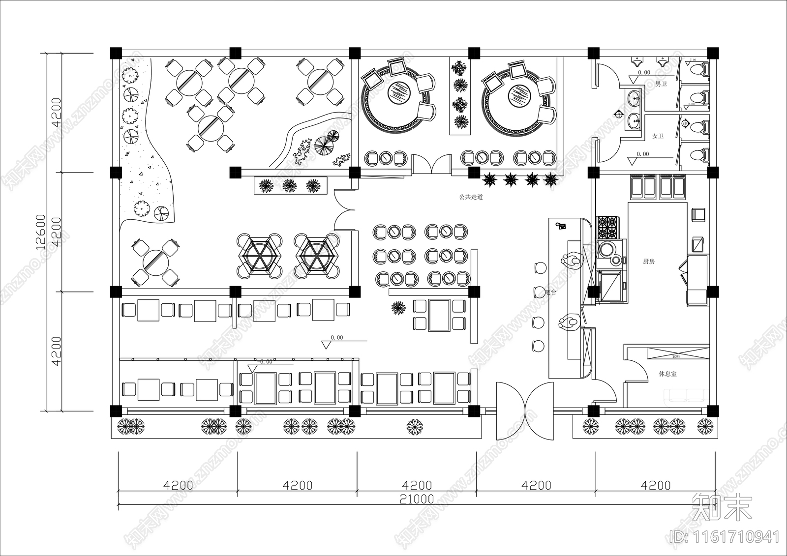 300㎡茶餐厅平面布置图cad施工图下载【ID:1161710941】