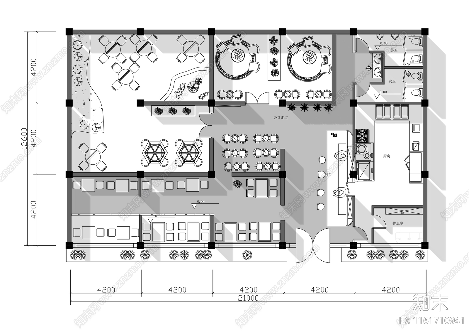 300㎡茶餐厅平面布置图cad施工图下载【ID:1161710941】