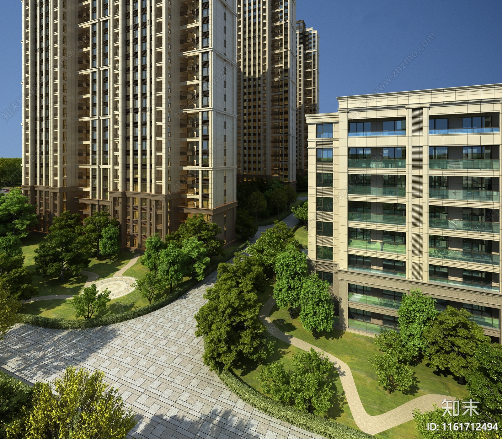 现代小区住宅3D模型下载【ID:1161712494】