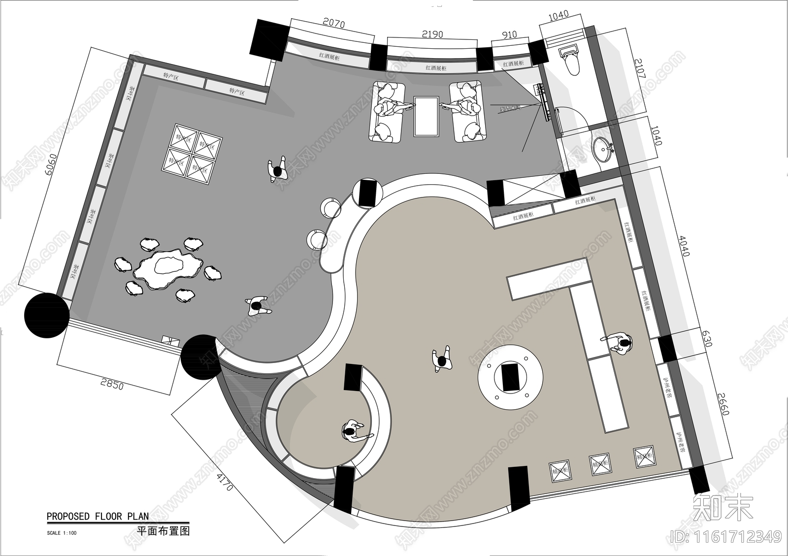 200㎡茶叶专卖店平面布置图施工图下载【ID:1161712349】