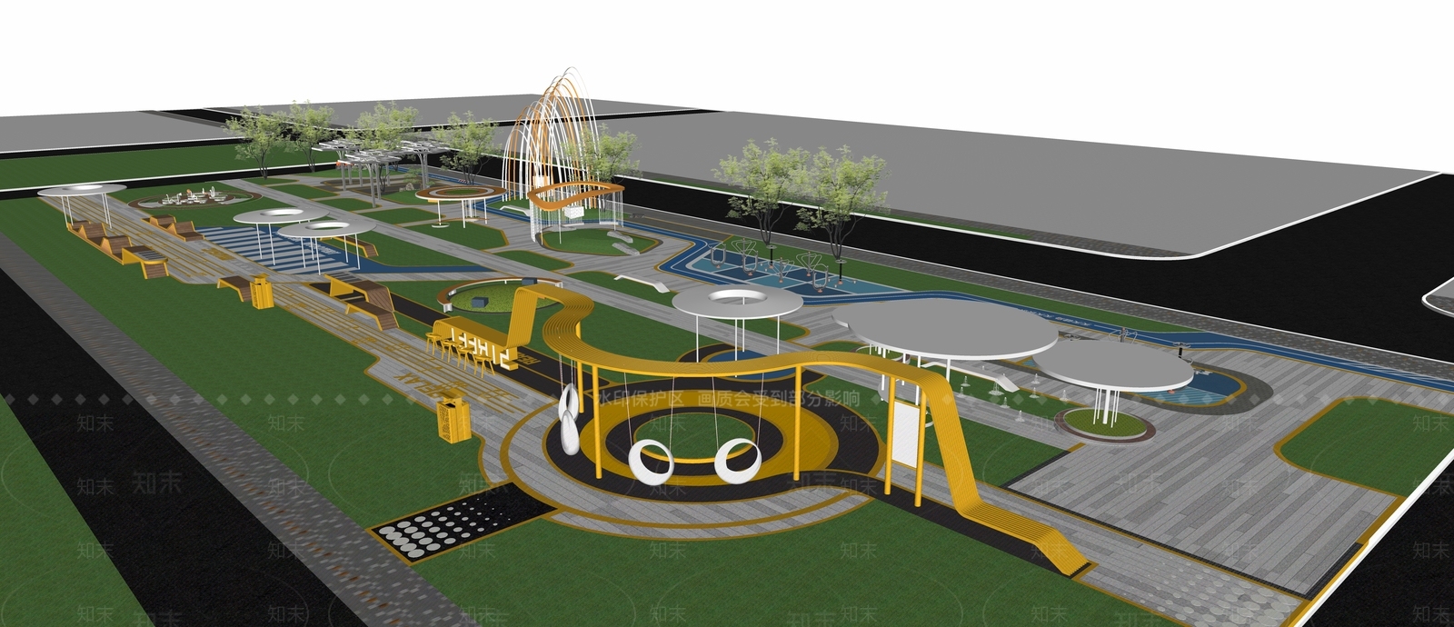 现代景观公园SU模型下载【ID:1161716835】