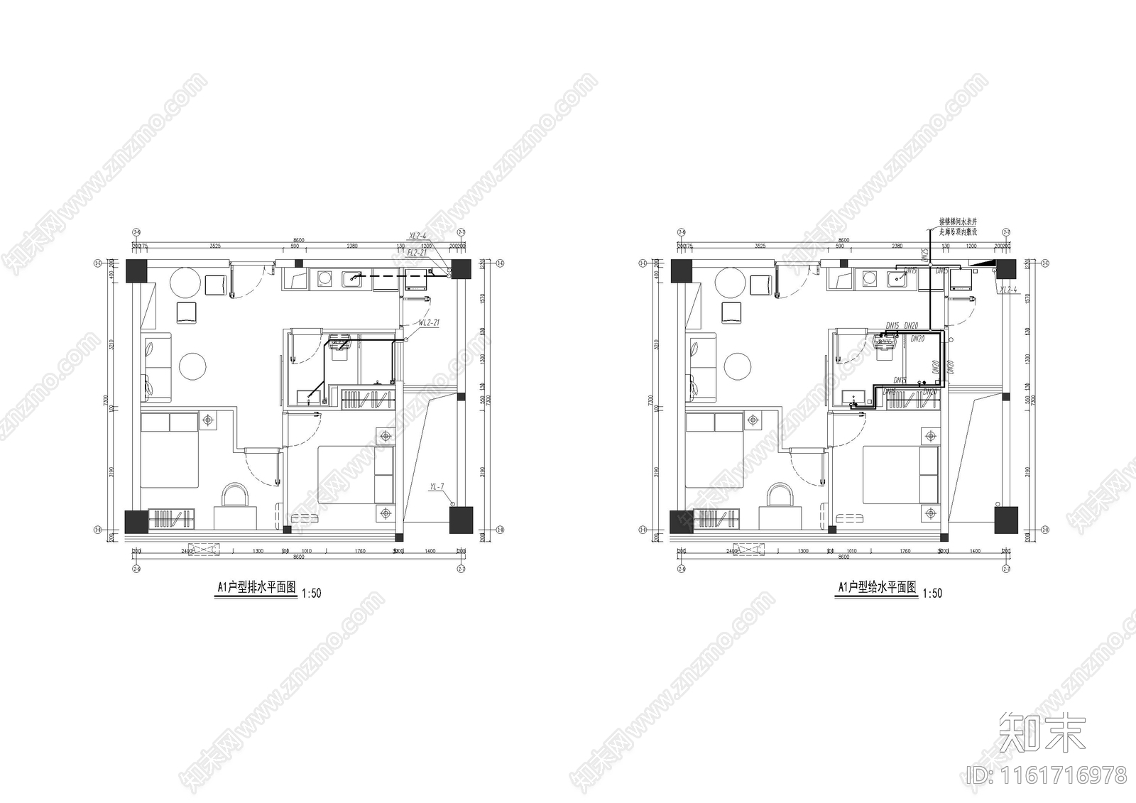 小公寓给排水cad施工图下载【ID:1161716978】