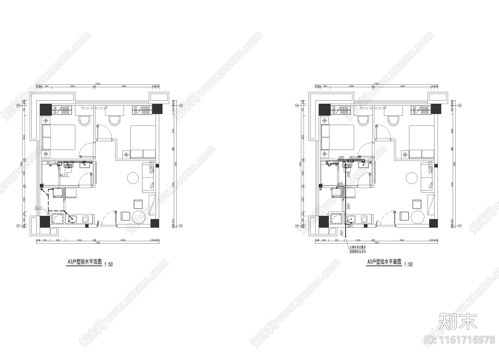 小公寓给排水cad施工图下载【ID:1161716978】