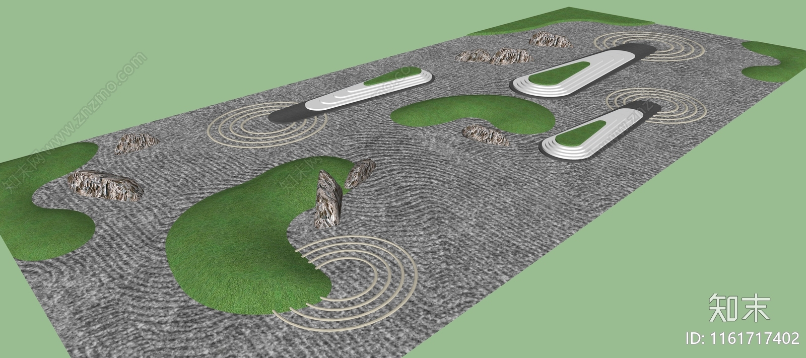新中式园路碎石小路SU模型下载【ID:1161717402】