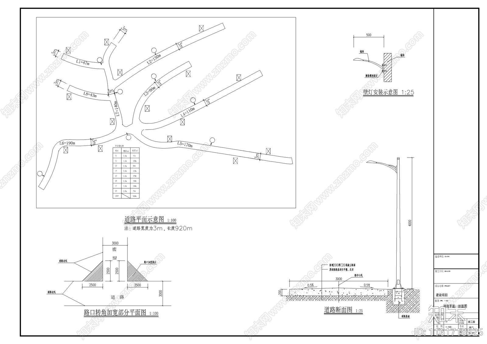 乡村路灯壁灯亮化工程设计cad施工图下载【ID:1161718525】