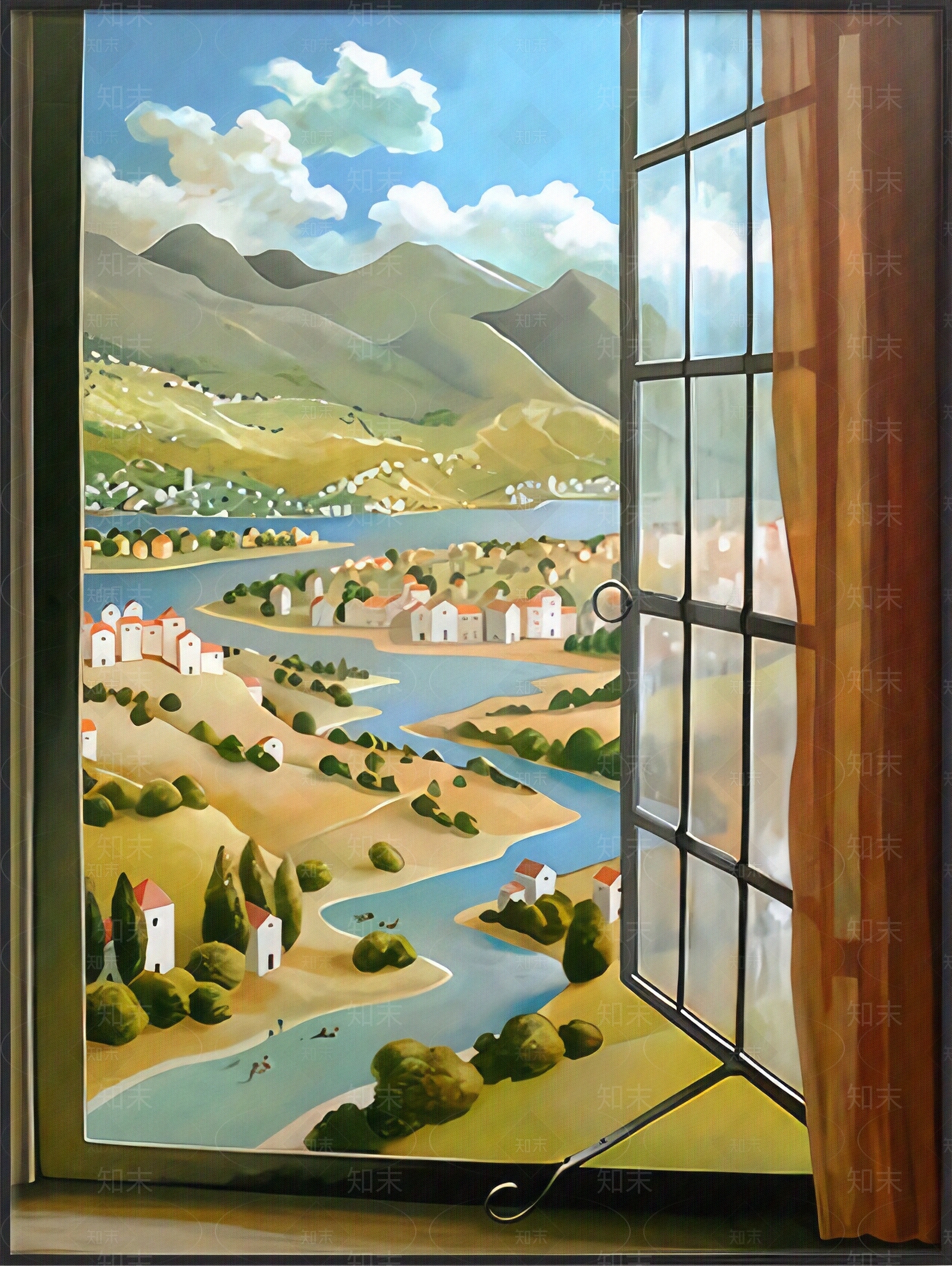 法式假窗户风景装饰画ins风贴图下载【ID:1161720865】