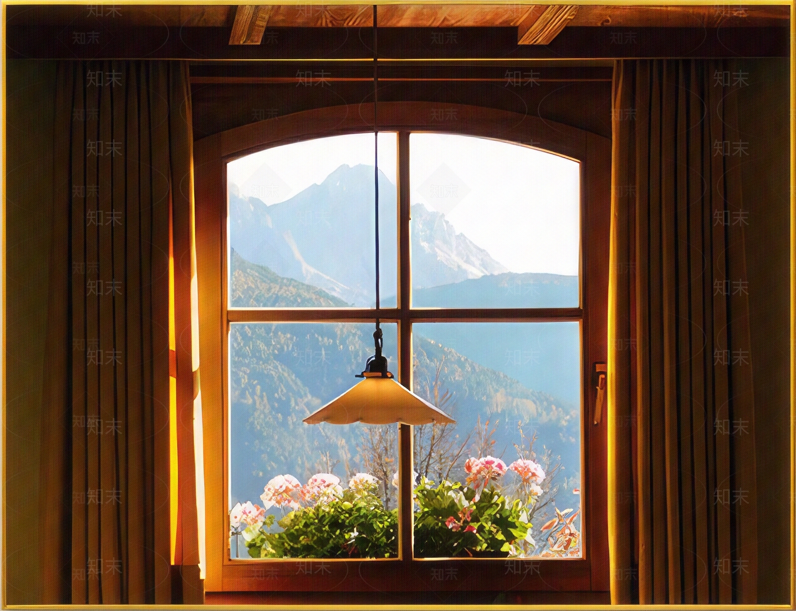 法式假窗户风景装饰画ins风贴图下载【ID:1161720851】