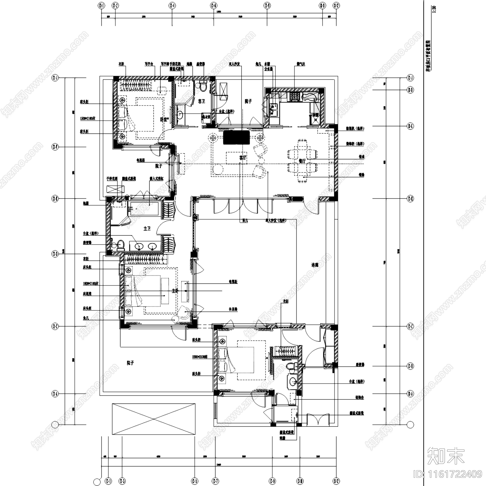 新中式中式绿城桃李春风庭院别墅室内家装cad施工图下载【ID:1161722409】