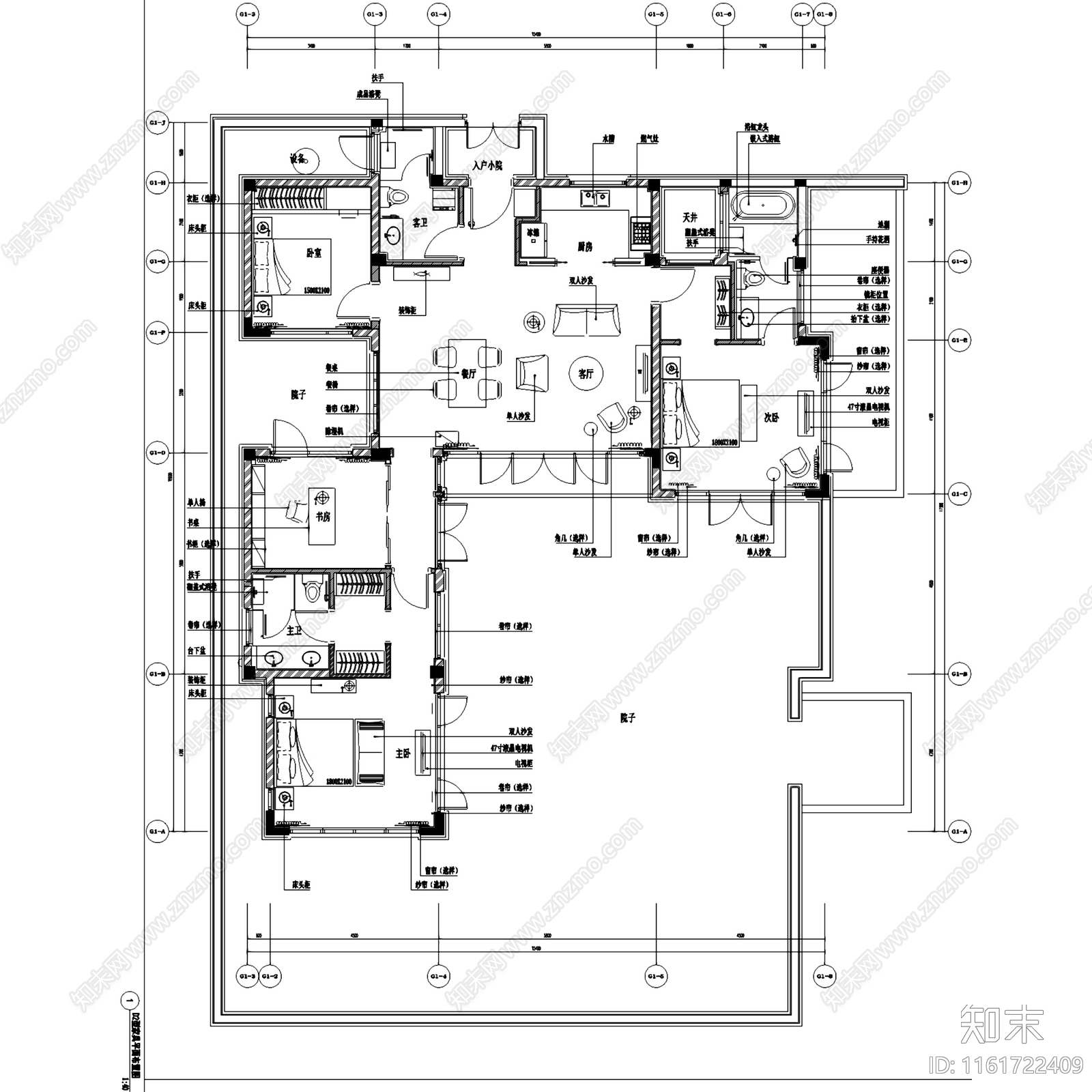 新中式中式绿城桃李春风庭院别墅室内家装cad施工图下载【ID:1161722409】